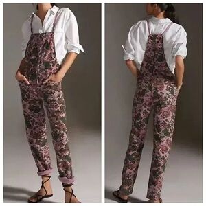 Anthropologie Pilcro Denim Floral Painters Overalls Jumpsuit Size 26 Purple Boho